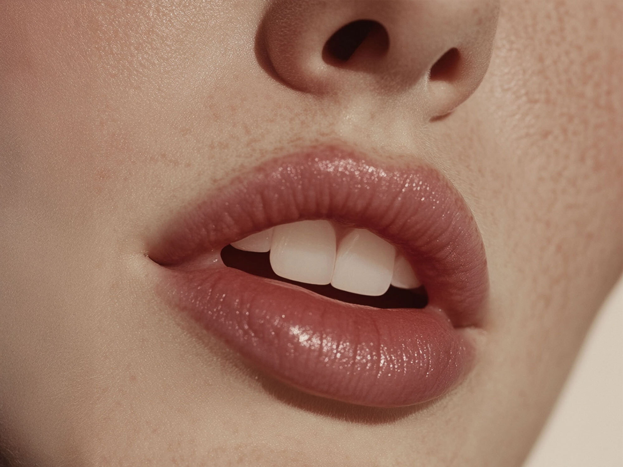 Natürliche, gepflegte Lippen und Zähne